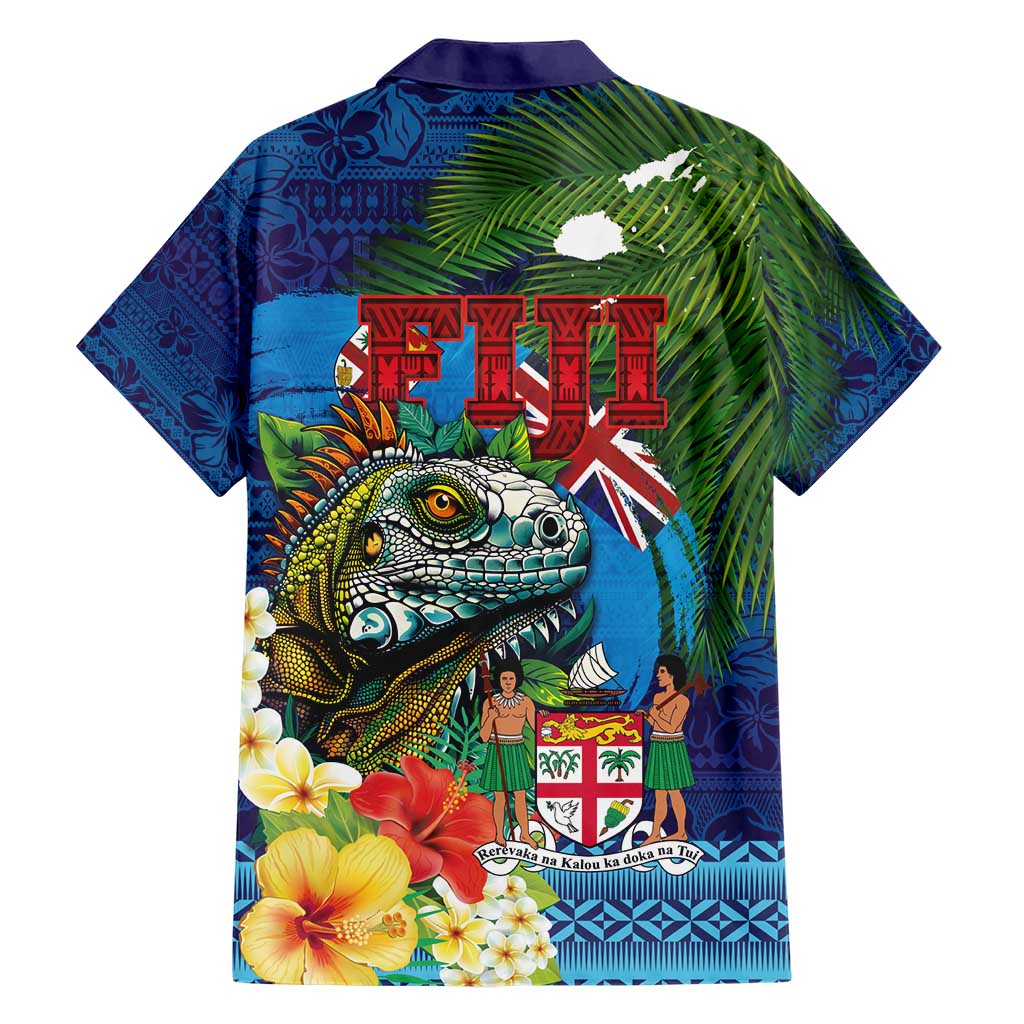Fiji Iguana-Coat of Arms Hawaiian Shirt with Hibiscus and Plumeria Palm Tree Tapa Art LT03 - Polynesian Pride