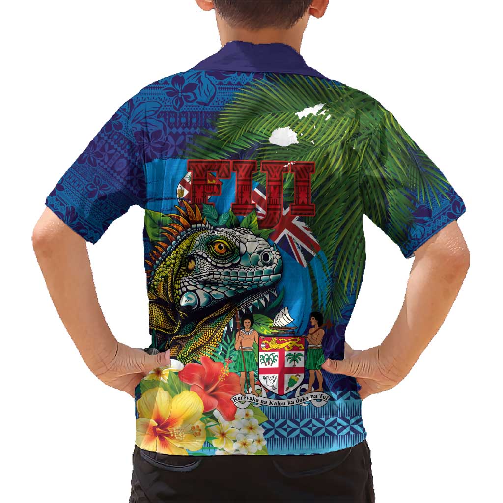 Fiji Iguana-Coat of Arms Hawaiian Shirt with Hibiscus and Plumeria Palm Tree Tapa Art LT03 - Polynesian Pride