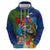 Fiji Iguana-Coat of Arms Hoodie with Hibiscus and Plumeria Palm Tree Tapa Art