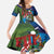 Fiji Iguana-Coat of Arms Kid Short Sleeve Dress with Hibiscus and Plumeria Palm Tree Tapa Art