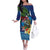 Fiji Iguana-Coat of Arms Off The Shoulder Long Sleeve Dress with Hibiscus and Plumeria Palm Tree Tapa Art