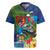Fiji Iguana-Coat of Arms Rugby Jersey with Hibiscus and Plumeria Palm Tree Tapa Art