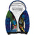 Fiji Iguana-Coat of Arms Sherpa Hoodie with Hibiscus and Plumeria Palm Tree Tapa Art
