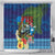 Fiji Iguana-Coat of Arms Shower Curtain with Hibiscus and Plumeria Palm Tree Tapa Art