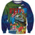 Fiji Iguana-Coat of Arms Sweatshirt with Hibiscus and Plumeria Palm Tree Tapa Art