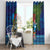 Fiji Iguana-Coat of Arms Window Curtain with Hibiscus and Plumeria Palm Tree Tapa Art