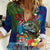 Fiji Iguana-Coat of Arms Women Casual Shirt with Hibiscus and Plumeria Palm Tree Tapa Art