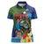 Fiji Iguana-Coat of Arms Women Polo Shirt with Hibiscus and Plumeria Palm Tree Tapa Art