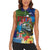 Fiji Iguana-Coat of Arms Women Sleeveless Polo Shirt with Hibiscus and Plumeria Palm Tree Tapa Art