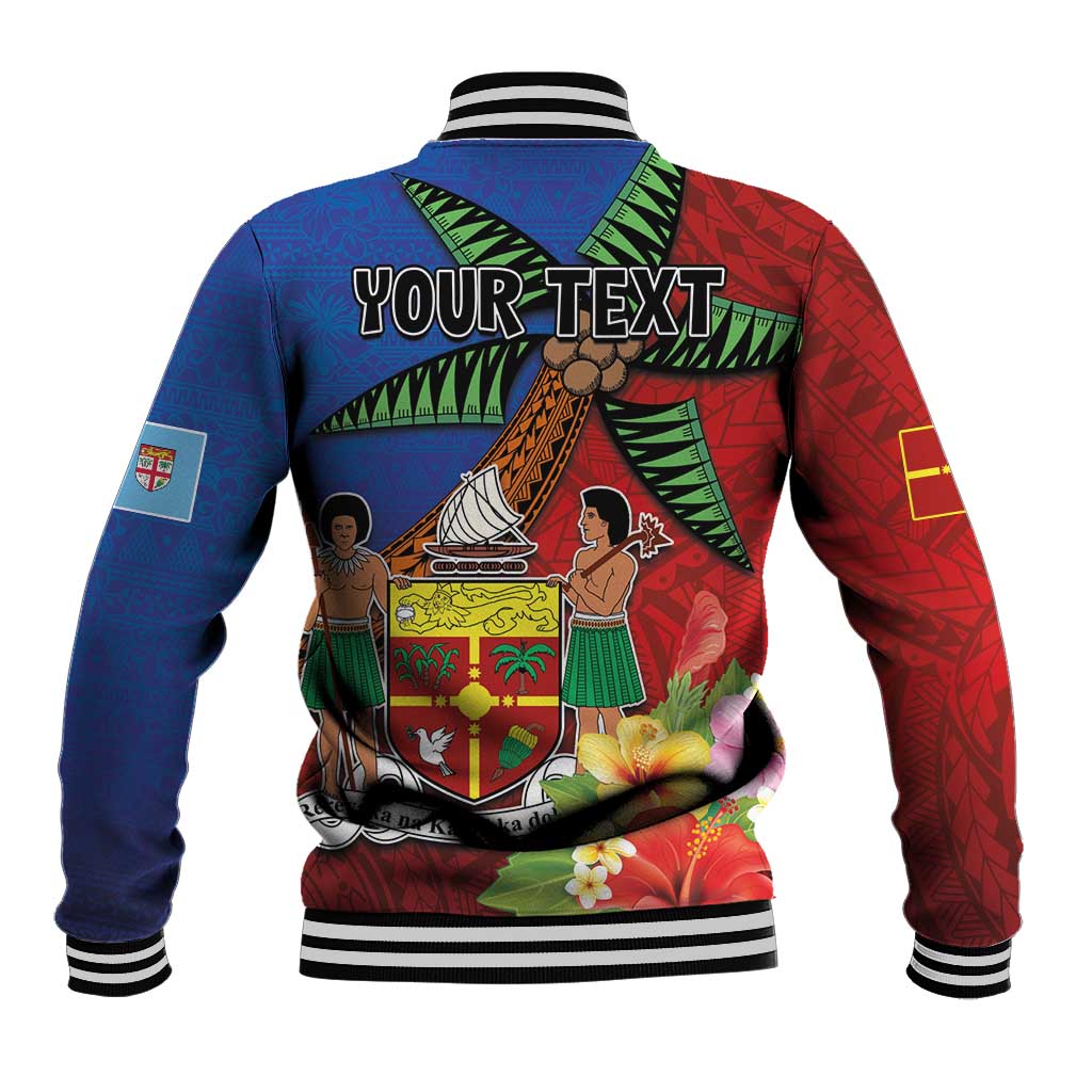 Personalised Fiji and Rotuma Together Baseball Jacket Fjian Masi and Pacific Pattern Mix Culture
