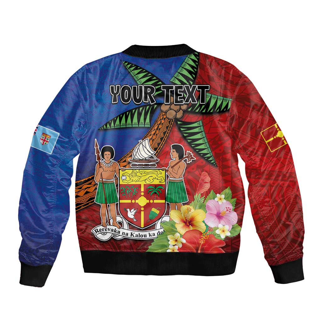Personalised Fiji and Rotuma Together Bomber Jacket Fjian Masi and Pacific Pattern Mix Culture