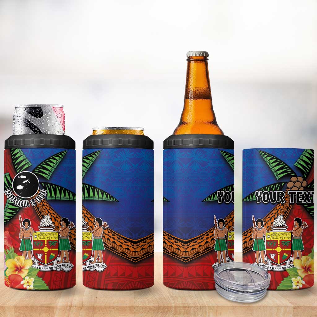 Personalised Fiji and Rotuma Together 4 in 1 Can Cooler Tumbler Fjian Masi and Pacific Pattern Mix Culture
