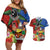 Personalised Fiji and Rotuma Together Couples Matching Off Shoulder Short Dress and Hawaiian Shirt Fjian Masi and Pacific Pattern Mix Culture
