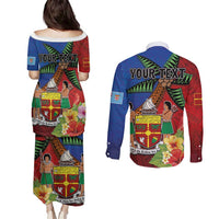 Personalised Fiji and Rotuma Together Couples Matching Puletasi and Long Sleeve Button Shirt Fjian Masi and Pacific Pattern Mix Culture LT03 - Polynesian Pride