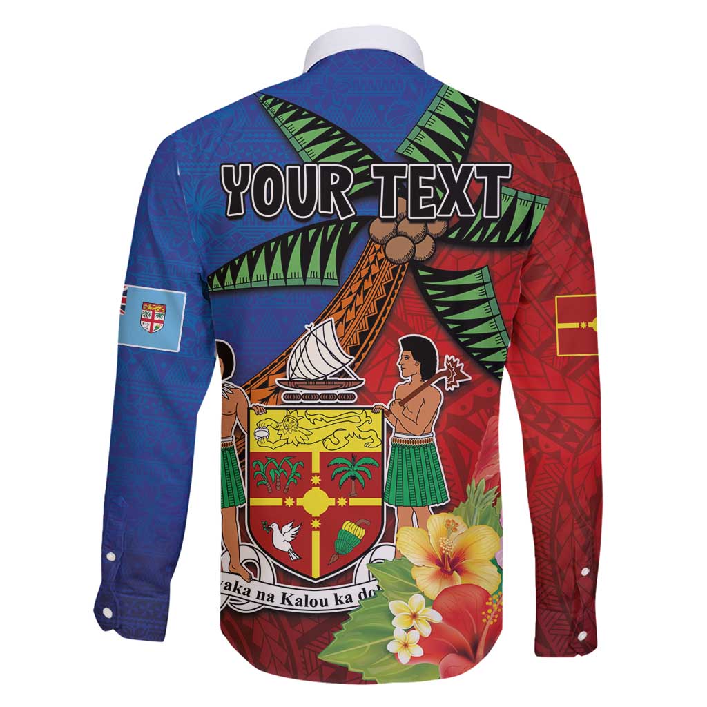 Personalised Fiji and Rotuma Together Family Matching Long Sleeve Bodycon Dress and Hawaiian Shirt Fjian Masi and Pacific Pattern Mix Culture