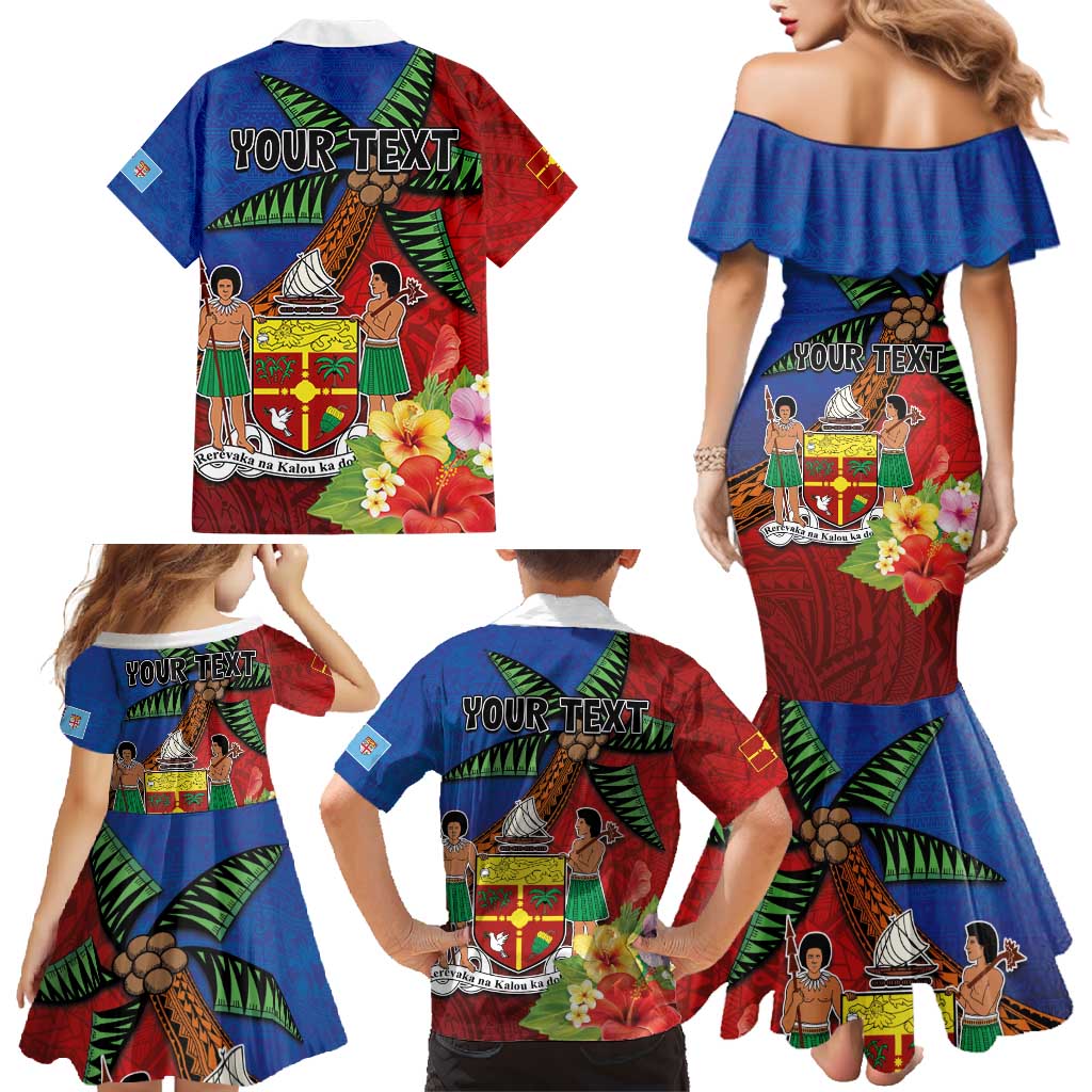 Personalised Fiji and Rotuma Together Family Matching Mermaid Dress and Hawaiian Shirt Fjian Masi and Pacific Pattern Mix Culture