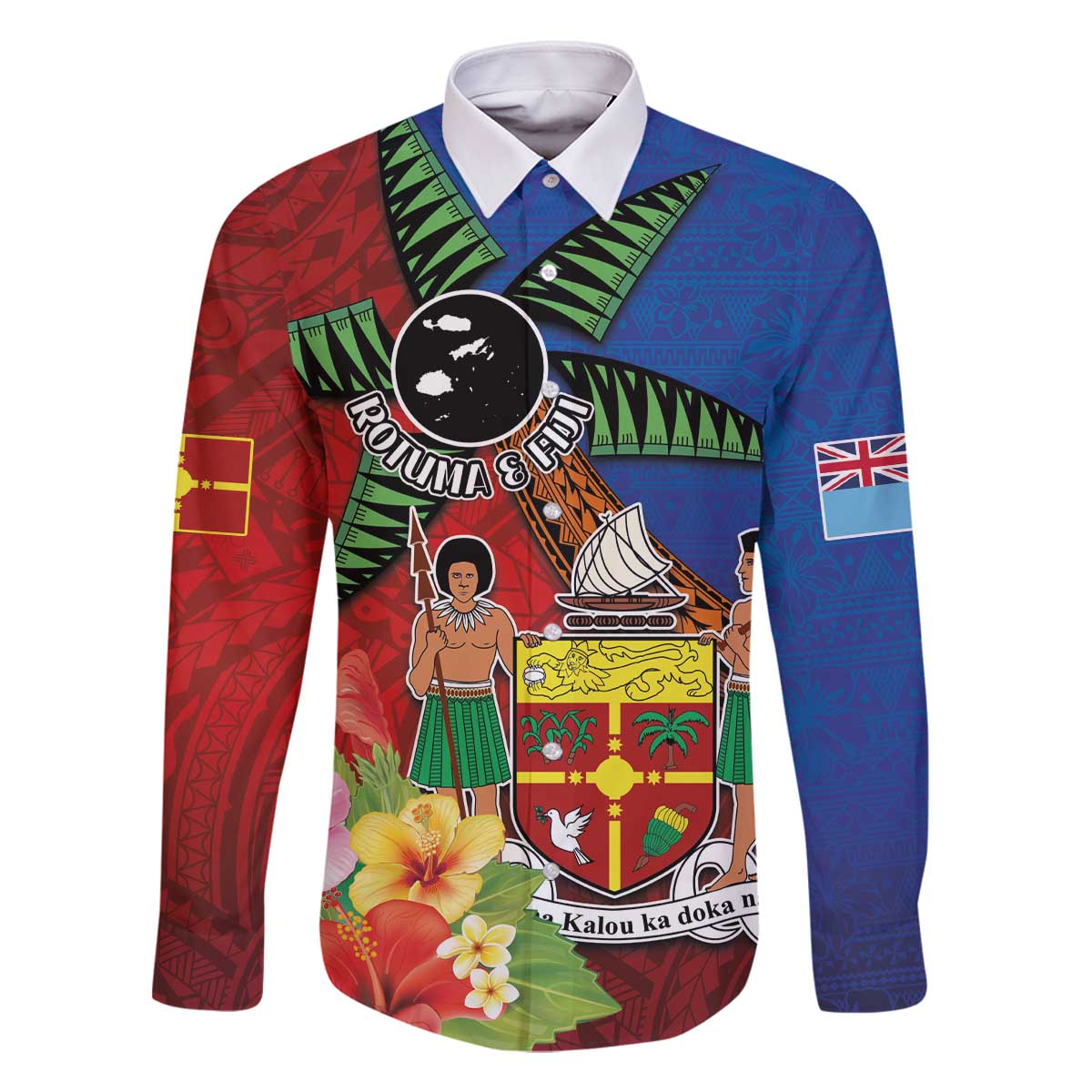 Personalised Fiji and Rotuma Together Family Matching Off The Shoulder Long Sleeve Dress and Hawaiian Shirt Fjian Masi and Pacific Pattern Mix Culture