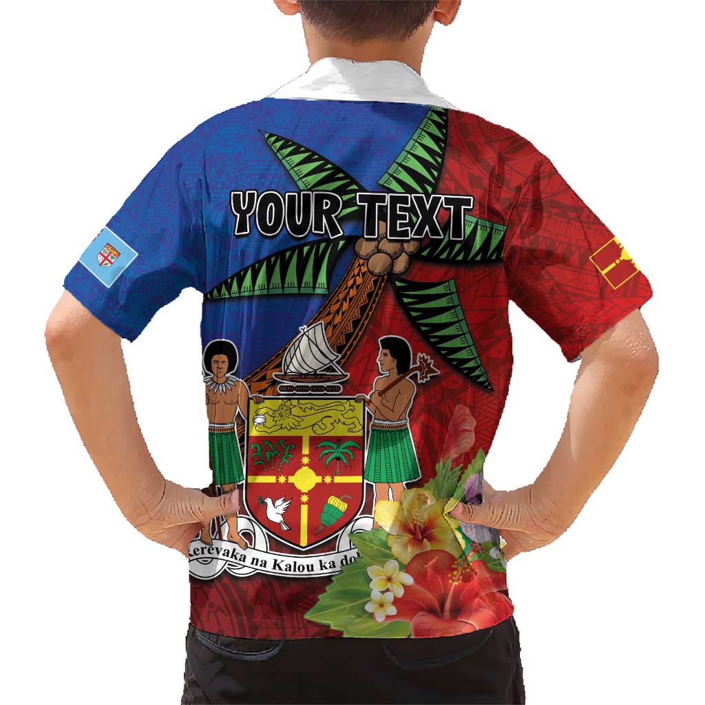 Personalised Fiji and Rotuma Together Family Matching Short Sleeve Bodycon Dress and Hawaiian Shirt Fjian Masi and Pacific Pattern Mix Culture