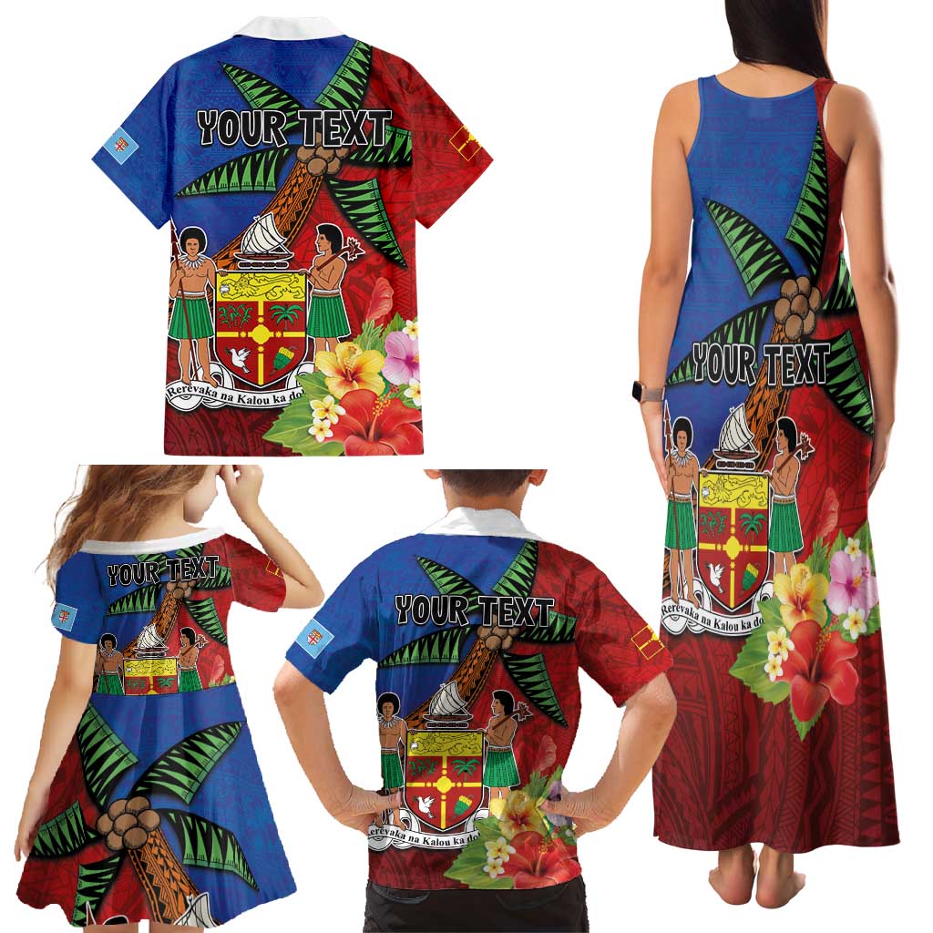 Personalised Fiji and Rotuma Together Family Matching Tank Maxi Dress and Hawaiian Shirt Fjian Masi and Pacific Pattern Mix Culture