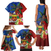 Personalised Fiji and Rotuma Together Family Matching Tank Maxi Dress and Hawaiian Shirt Fjian Masi and Pacific Pattern Mix Culture
