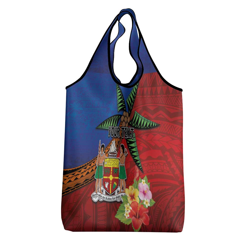 Personalised Fiji and Rotuma Together Grocery Bag Fjian Masi and Pacific Pattern Mix Culture