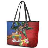 Personalised Fiji and Rotuma Together Leather Tote Bag Fjian Masi and Pacific Pattern Mix Culture