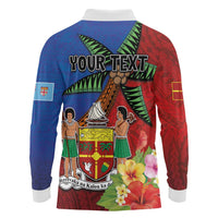 Personalised Fiji and Rotuma Together Long Sleeve Polo Shirt Fjian Masi and Pacific Pattern Mix Culture LT03 - Polynesian Pride
