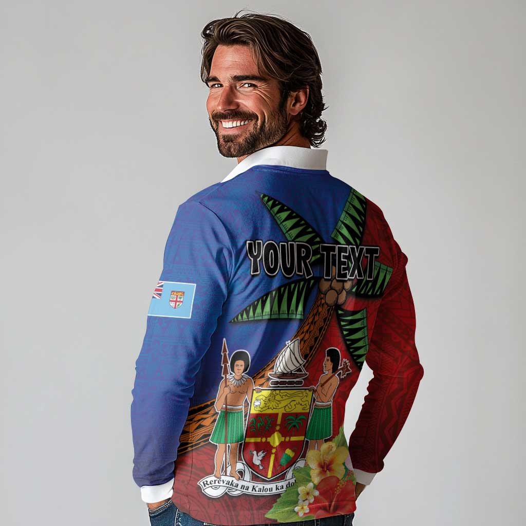 Personalised Fiji and Rotuma Together Long Sleeve Polo Shirt Fjian Masi and Pacific Pattern Mix Culture LT03 - Polynesian Pride