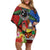 Personalised Fiji and Rotuma Together Off Shoulder Short Dress Fjian Masi and Pacific Pattern Mix Culture