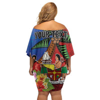 Personalised Fiji and Rotuma Together Off Shoulder Short Dress Fjian Masi and Pacific Pattern Mix Culture