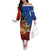 Personalised Fiji and Rotuma Together Off The Shoulder Long Sleeve Dress Fjian Masi and Pacific Pattern Mix Culture