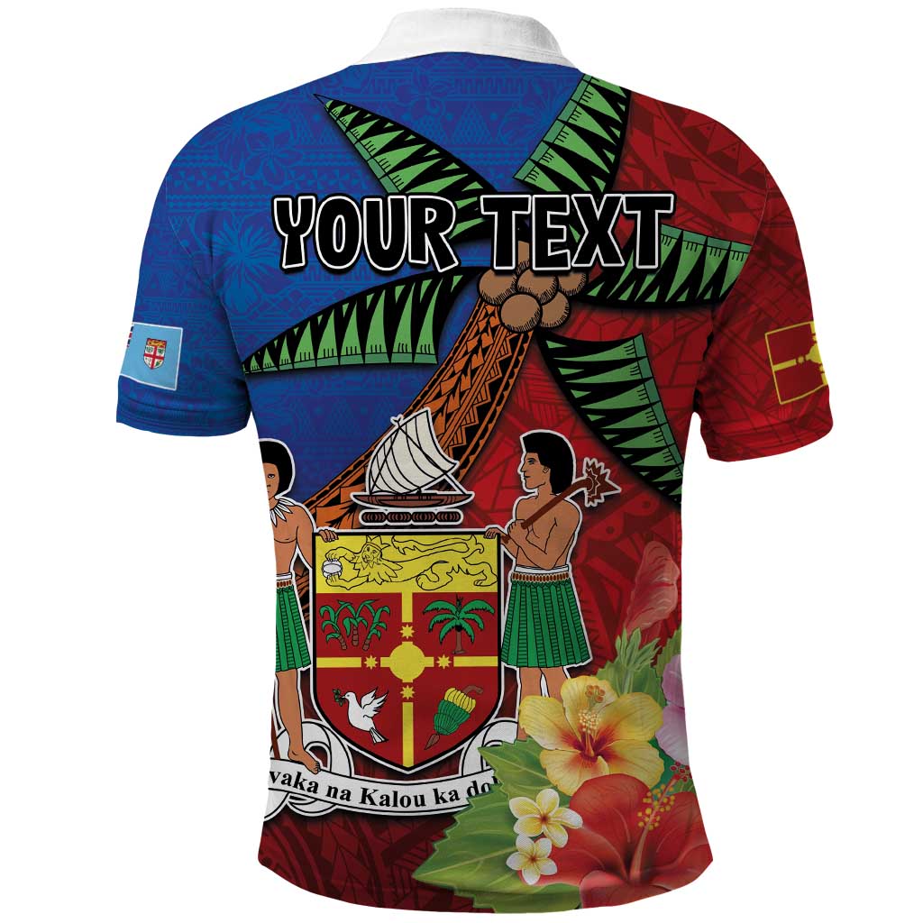 Personalised Fiji and Rotuma Together Polo Shirt Fjian Masi and Pacific Pattern Mix Culture