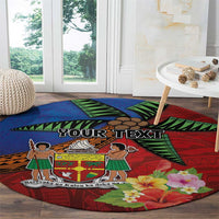 Personalised Fiji and Rotuma Together Round Carpet Fjian Masi and Pacific Pattern Mix Culture