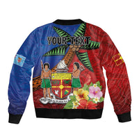 Personalised Fiji and Rotuma Together Sleeve Zip Bomber Jacket Fjian Masi and Pacific Pattern Mix Culture