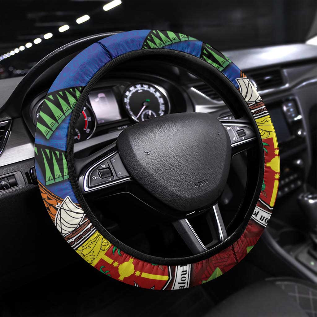 Fiji and Rotuma Together Steering Wheel Cover Fjian Masi and Pacific Pattern Mix Culture