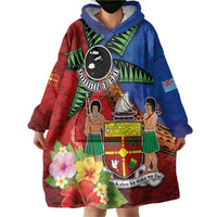 Personalised Fiji and Rotuma Together Wearable Blanket Hoodie Fjian Masi and Pacific Pattern Mix Culture