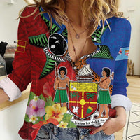 Personalised Fiji and Rotuma Together Women Casual Shirt Fjian Masi and Pacific Pattern Mix Culture LT03 Female Red - Polynesian Pride