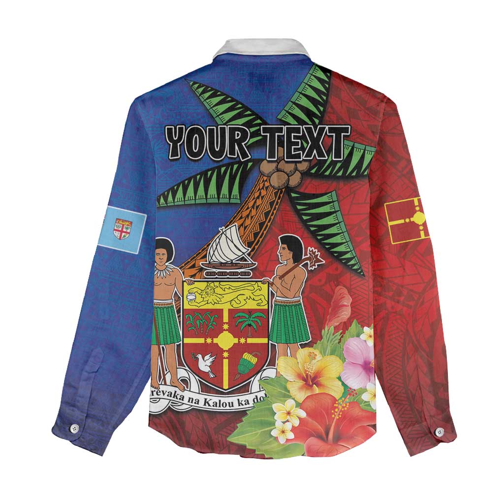 Personalised Fiji and Rotuma Together Women Casual Shirt Fjian Masi and Pacific Pattern Mix Culture LT03 - Polynesian Pride