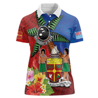 Personalised Fiji and Rotuma Together Women Polo Shirt Fjian Masi and Pacific Pattern Mix Culture LT03 Female Red - Polynesian Pride