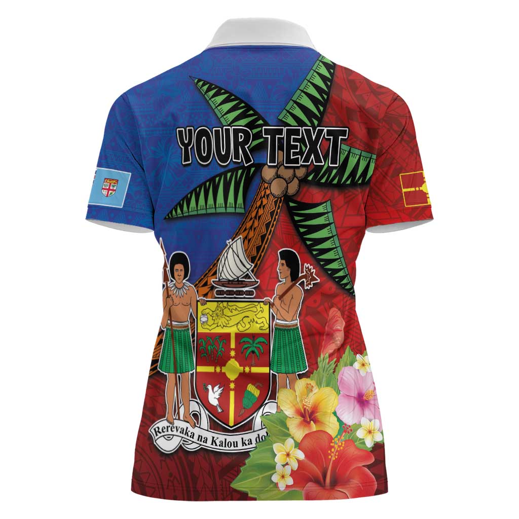 Personalised Fiji and Rotuma Together Women Polo Shirt Fjian Masi and Pacific Pattern Mix Culture LT03 - Polynesian Pride