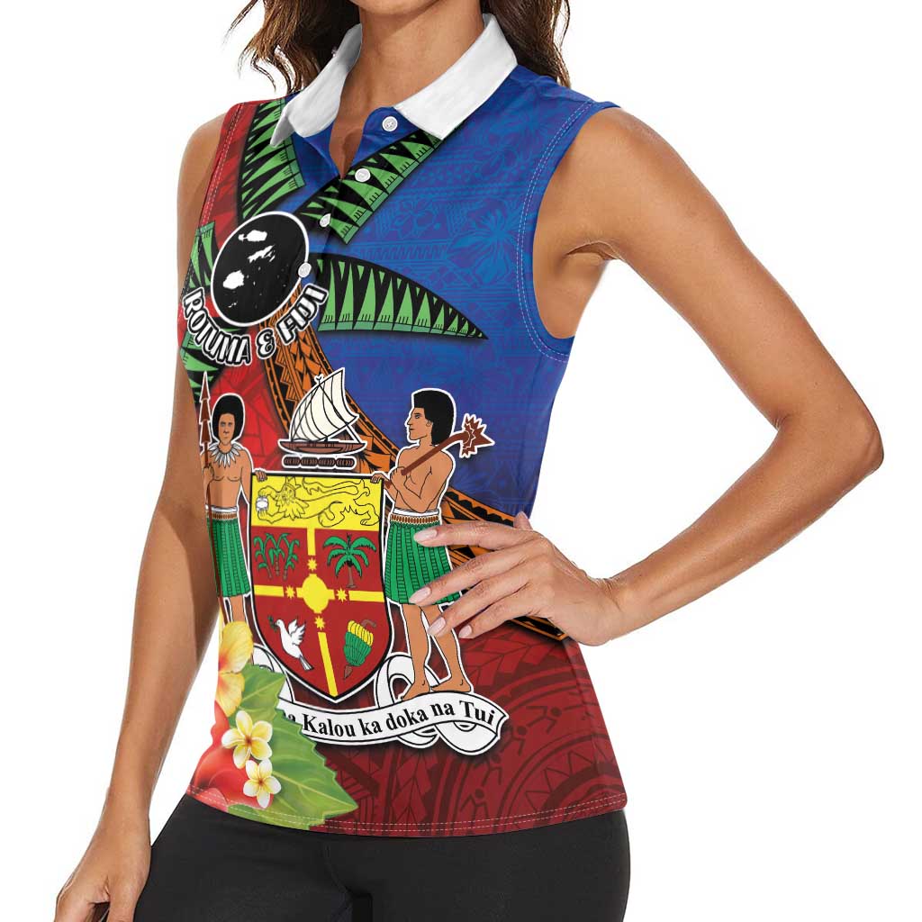 Personalised Fiji and Rotuma Together Women Sleeveless Polo Shirt Fjian Masi and Pacific Pattern Mix Culture LT03 - Polynesian Pride