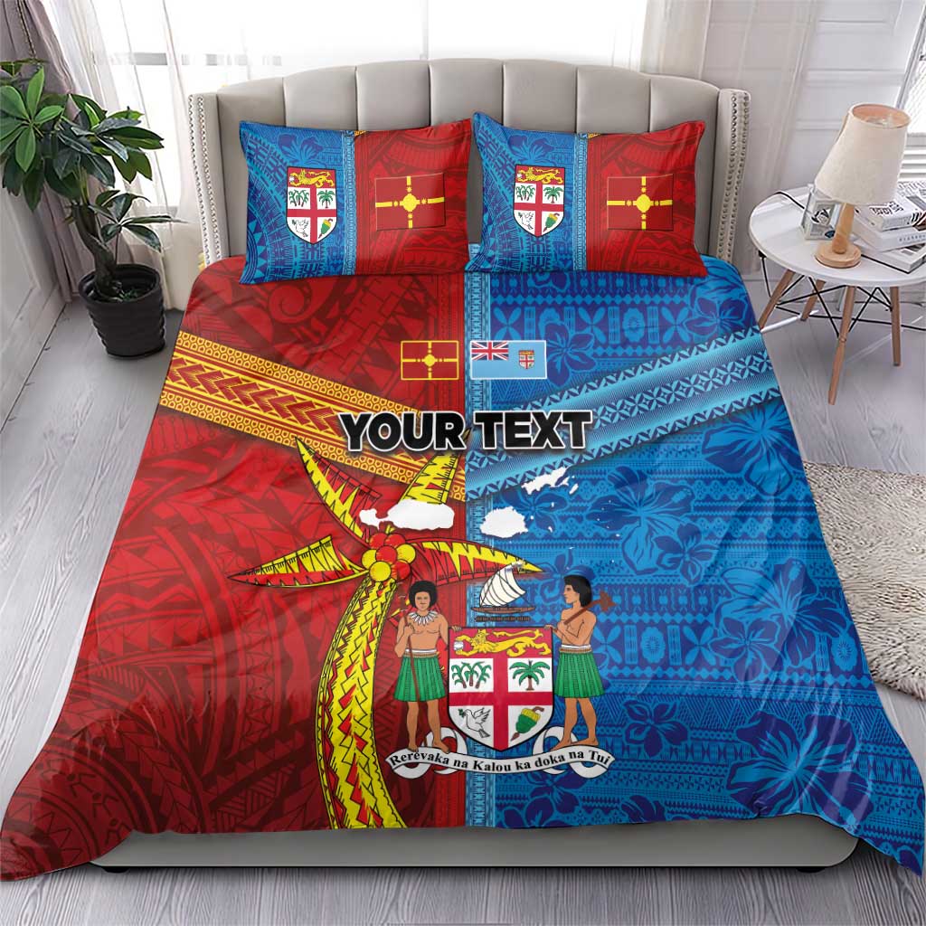 Personalised Fiji and Rotuma Together Bedding Set Tapa and Pacific Art Pattern with Cultural Emblems Half Style