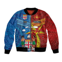 Personalised Fiji and Rotuma Together Bomber Jacket Tapa and Pacific Art Pattern with Cultural Emblems Half Style
