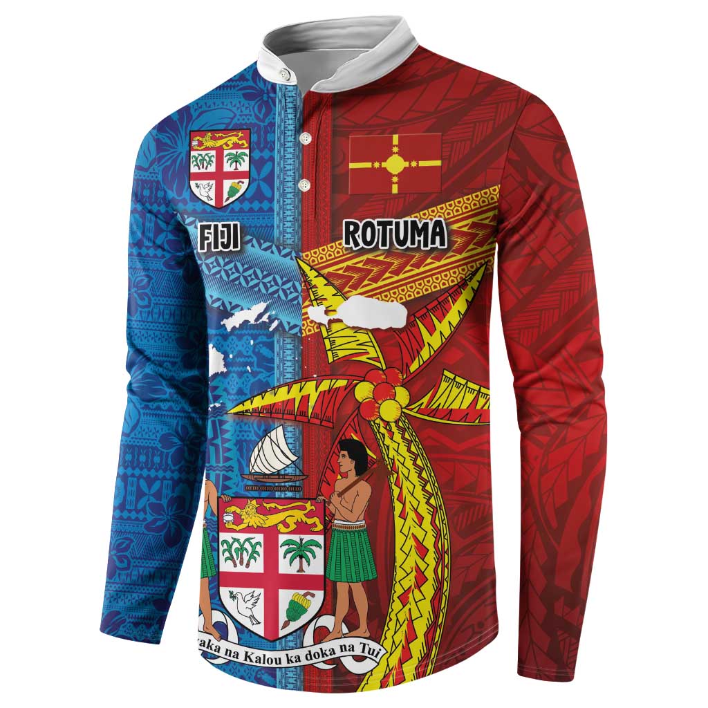 Personalised Fiji and Rotuma Together Button Sweatshirt Tapa and Pacific Art Pattern with Cultural Emblems Half Style