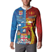 Personalised Fiji and Rotuma Together Button Sweatshirt Tapa and Pacific Art Pattern with Cultural Emblems Half Style