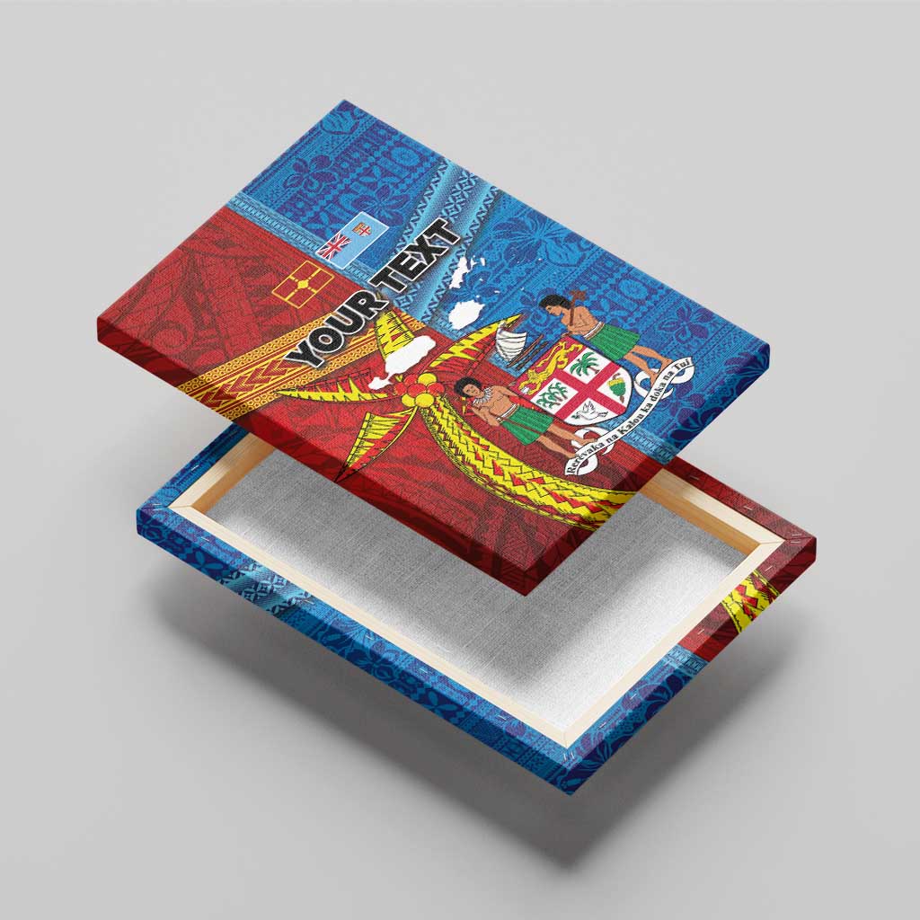 Personalised Fiji and Rotuma Together Canvas Wall Art Tapa and Pacific Art Pattern with Cultural Emblems Half Style