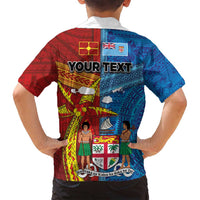 Personalised Fiji and Rotuma Together Family Matching Long Sleeve Bodycon Dress and Hawaiian Shirt Tapa and Pacific Art Pattern with Cultural Emblems Half Style