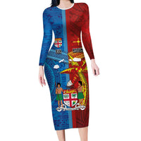 Personalised Fiji and Rotuma Together Family Matching Long Sleeve Bodycon Dress and Hawaiian Shirt Tapa and Pacific Art Pattern with Cultural Emblems Half Style