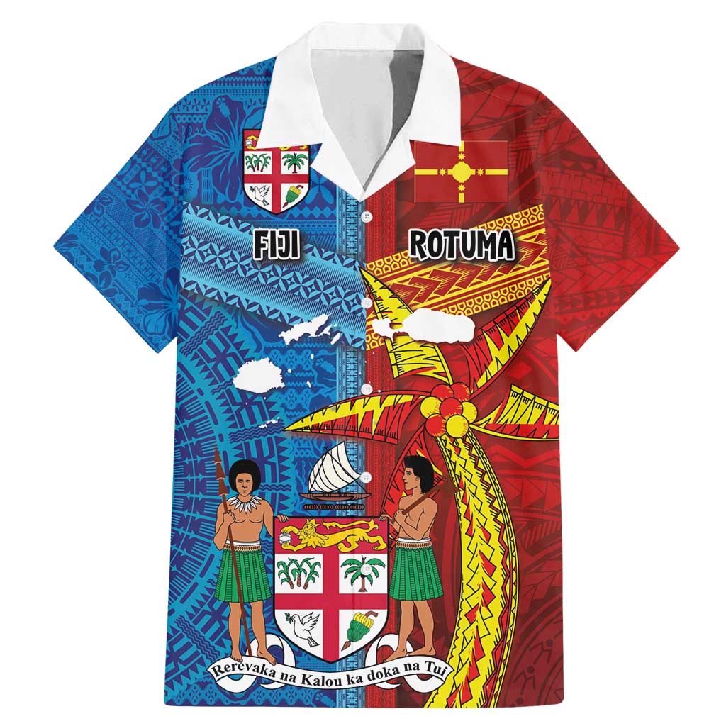 Personalised Fiji and Rotuma Together Family Matching Mermaid Dress and Hawaiian Shirt Tapa and Pacific Art Pattern with Cultural Emblems Half Style
