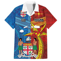 Personalised Fiji and Rotuma Together Family Matching Off The Shoulder Long Sleeve Dress and Hawaiian Shirt Tapa and Pacific Art Pattern with Cultural Emblems Half Style